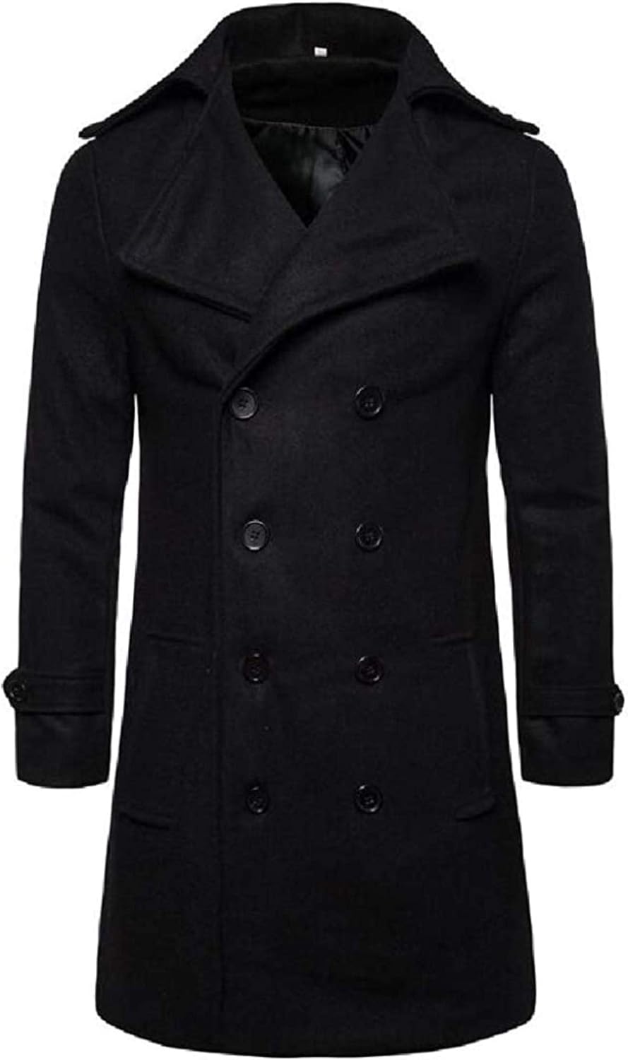 Men Double Breasted Formal Regular Fit Wool Blended Trench Pea Coat
