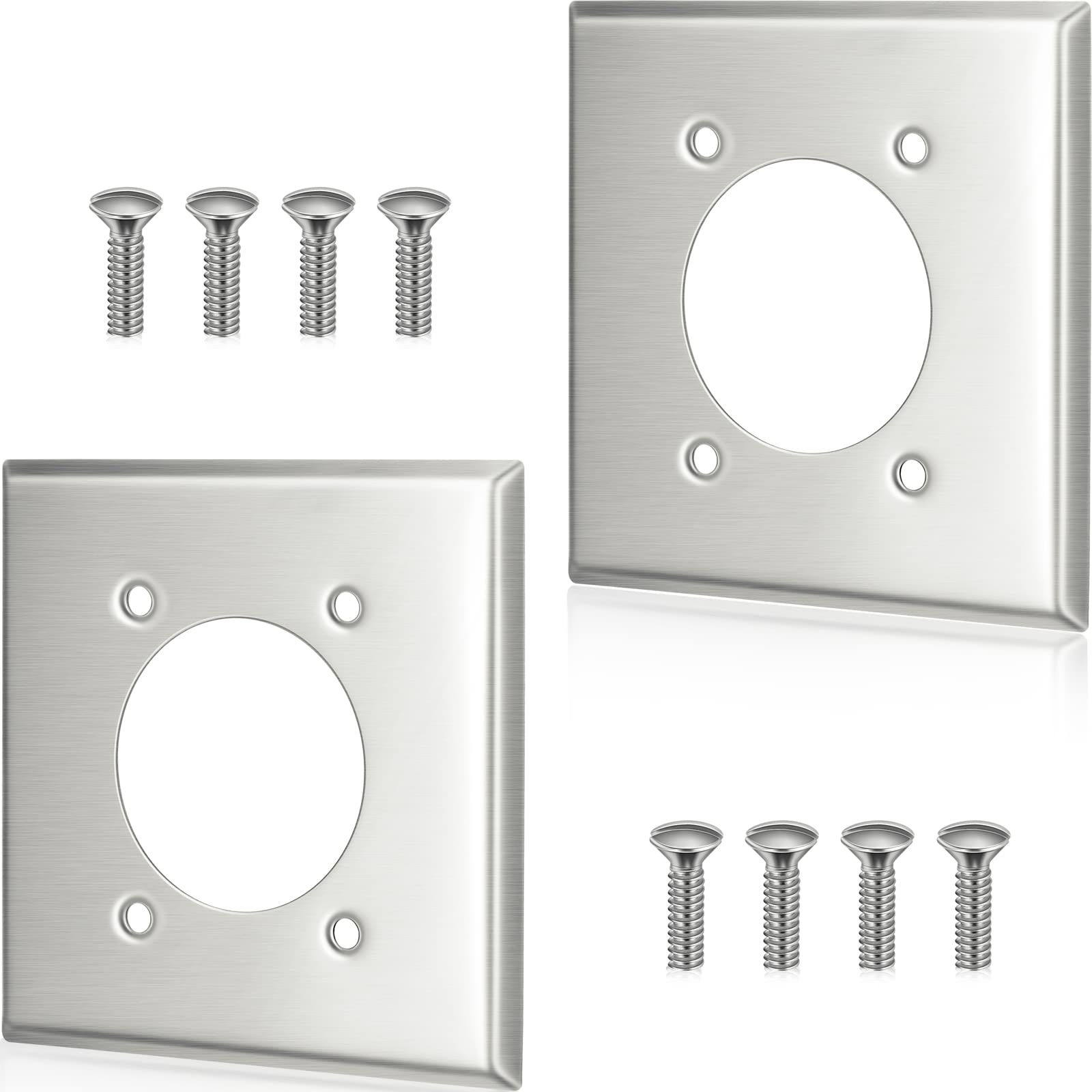 Photo 1 of 2 Pcs 2-31/64 Diameter Single Hole Receptacle Device Receptacle Wallplate Outlet Covers Wall Plate Outlet Metal Wall Plate Stainless Steel 4-9/16 Width x 4-31/64 Height x 13/64 Thick, Silver