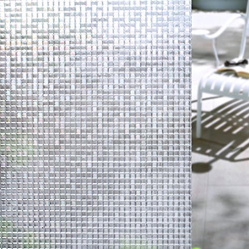 Classical grid Non-Adhesive Static Cling Anti-UV Window Film Privacy Decorative Window Film 90x200cm (36x79inch)