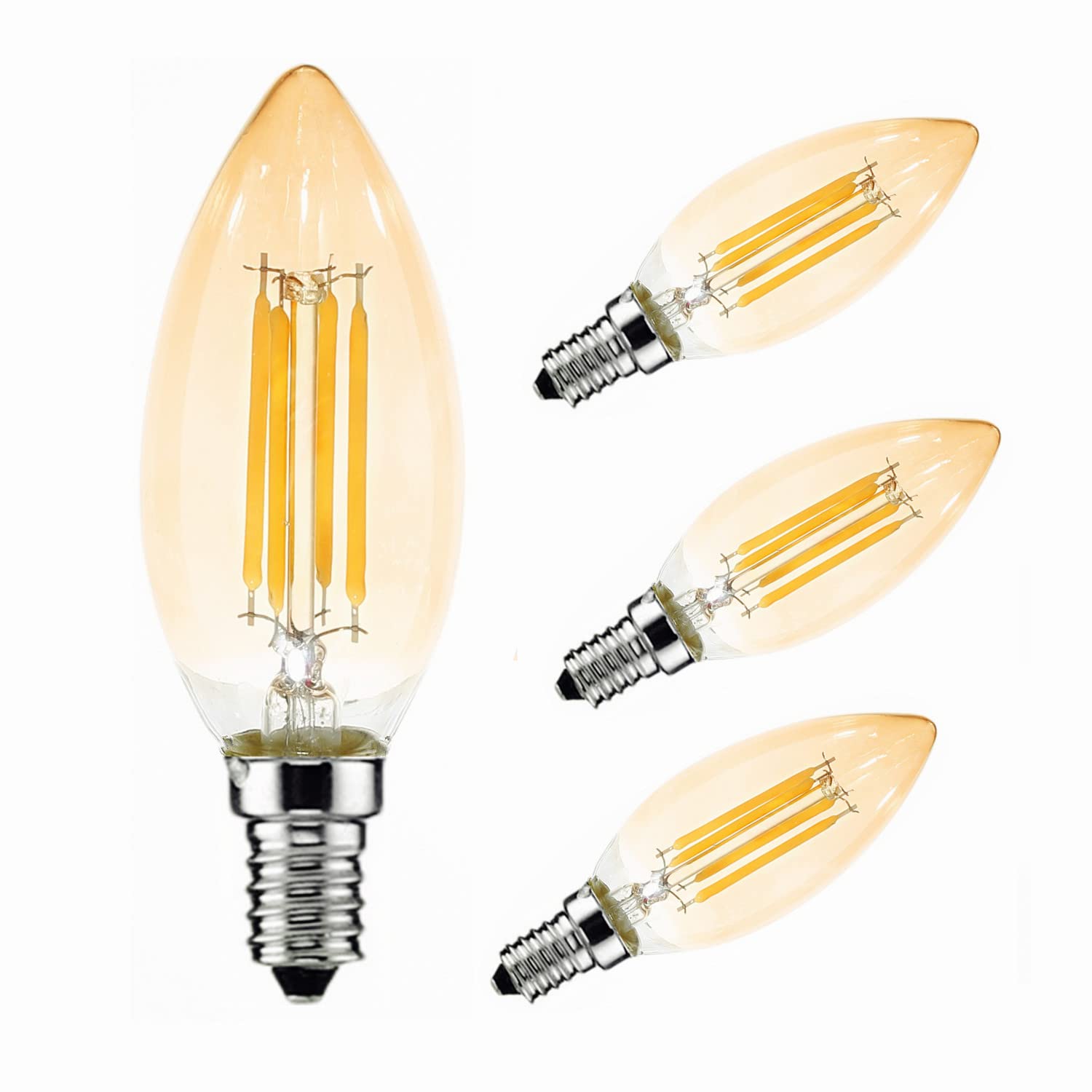 Hoboyotogo E14 LED Candle Lightbulb C35 4W Edison Small Screw LED Filament Bulb 2700K Warm White Amber Dimmable No Strobe 220V 4 Pack