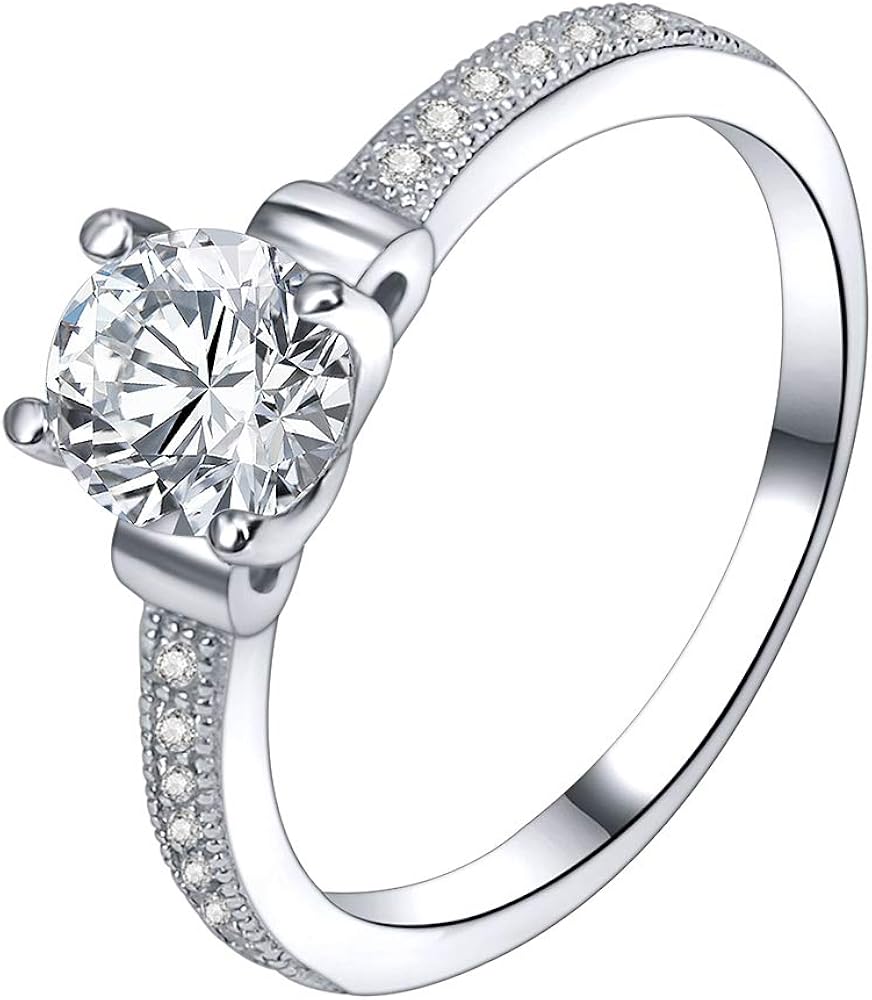 AoedeJ Round Cut Cubic Zirconia Halo Solitaire Promise Engagement Rings