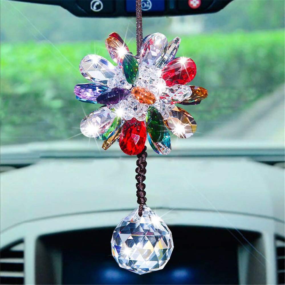 WEISIPU Crystals Ball Prisms Suncatcher Hanging Ornament Crystals Rainbow Flowers with Clear Crystal Pendants for Home, Office, Garden Decoration, Car Pendant, Birthday Present(Colorful) ...