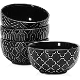 Sureasy Small Bowls 4 OZ, 3.5 Inch Dipping Bowls, Ceramic Embossed Mini Bowl for Side Dishes, Sauces, Appetizer, Housewarming, Set of 4, Black