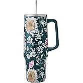 S'well Recycled Stainless Steel Tumbler XL with Straw and Handle, 40oz, Midnight Botanical, Triple Layered Vacuum Insulated Container Keeps Drinks Cold 50 hours and Hot for 10, BPA Free