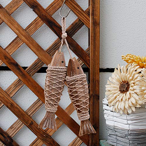 Wooden Fish Decor Hanging Wood Fish Decorations for Wall, Rustic Nautical Fish Decor Beach Theme
