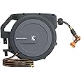 Giraffe Tools PRO Heavy Duty Retractable Garden Hose Reel - 78ft 1/2 Inch Auto Rewind with Any-Length Lock, Wall Mounted Metal Bracket, Commercial Grade for Patio & Lawn (Dark Grey)