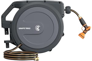 Giraffe Tools PRO Heavy Duty Retractable Garden Hose Reel - 78ft 1/2 Inch Auto Rewind with Any-Length Lock, Wall Mounted Metal Bracket, Commercial Grade for Patio & Lawn (Dark Grey)