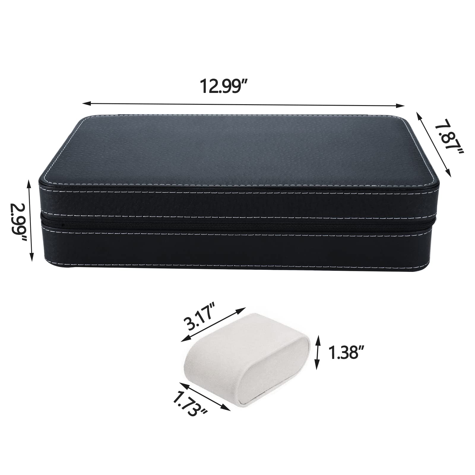 NovelBee 12 Slots Watch Boxes,Portable Zip Watch Jewelry Display Case with Removable Pillow for Watch Jewelry Storage