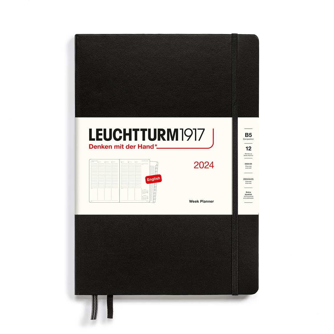 LEUCHTTURM1917 367854 Weekly Planner Composition (B5) 2024, 12 Months, Black, English