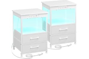 LOAKEKEL Night Stand Set 2, LED Nightstand with Charging Station, End Tables with USB C Port and Outlets, Bedside Table with 