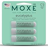 MOXĒ Eucalyptus Essential Oil Nasal Inhaler, Sinus & Congestion Relief, Daily Relaxation, Stress Relief, Therapeutic No-Mess Aromatherapy, Pure and Natural, Made in USA (3 Pack) packaging may vary