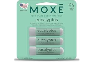 MOXE MOXĒ Eucalyptus Essential Oil Nasal Inhaler, Sinus & Congestion Relief, Daily Relaxation, Stress Relief, Therapeutic No-Mess Aromatherapy, Pure and Natural, Made in USA (3 Pack) packaging may vary