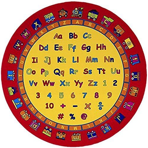 Kids / Baby Room / Daycare / Classroom / Playroom Area Rug. Alphabet. Numbers. Train. Educational. Fun. Non-Slip Gel Back. Bright Colorful Vibrant Colors (8 Ft. X 8 Ft. Round)