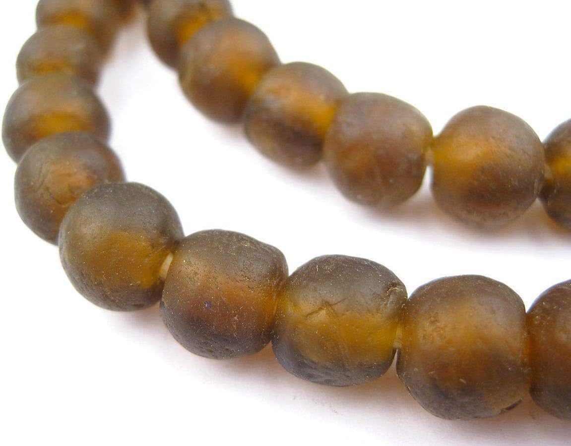 Amber Frosted Sea Glass Beads 11mm Orange Round Large Hole 24 Inch Strand