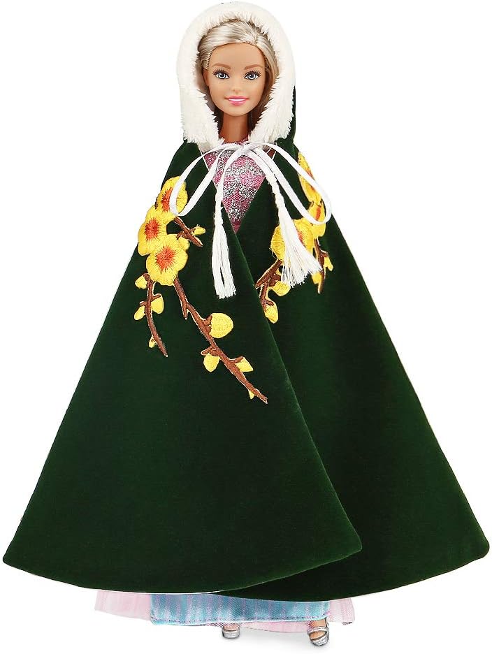 Jolibeilles Doll Clothes for Barbie Doll โ Green Velvet Hooded Cloak for 11.5 Inch Girl Doll