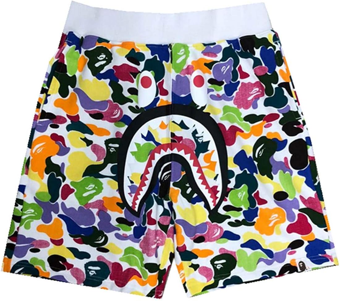 Shark Pattern Camouflage Stitching Shorts Ape Bape Men Drawstring Sports Shorts
