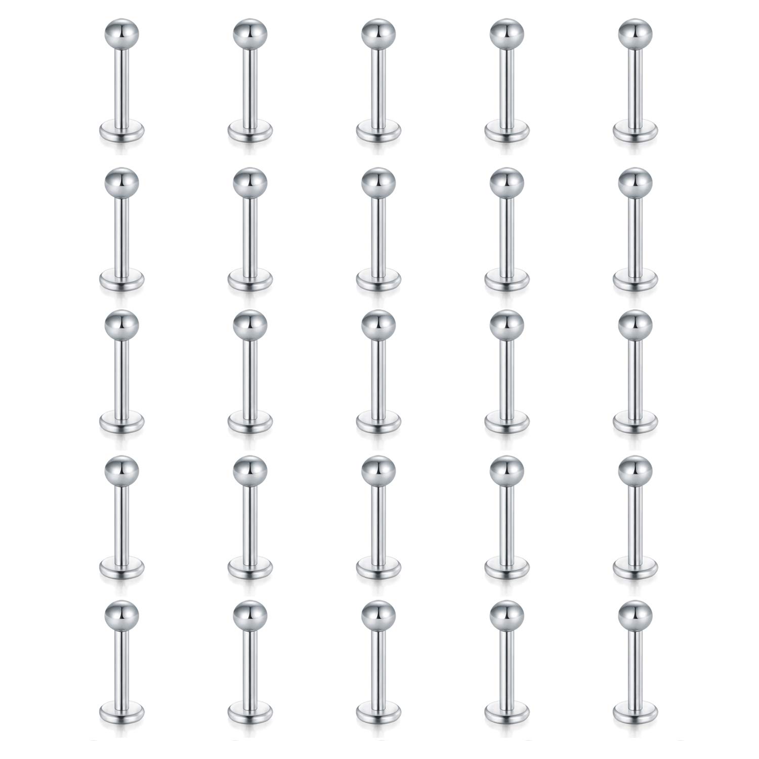 VCMART 25pcs 16G Stainless Steel Labret Lip Studs Piercing Bars Jewelry Set