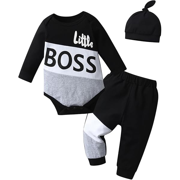 thumbnail image 2 of Newborn Baby Boy Romper Set – Dad + Me Print Long Sleeve Jumpsuit & Hat, 100% Cotton (2-Piece Set) 2 of 9