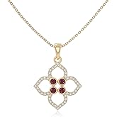 LUSTRE AND LIGHT Natural Gemstone with Moissanite 4 Petal Power Pendant Necklaces for Women in Silver/18K Yellow/Rose Gold Vermeil, Birthstone Jewelry Gift for Her Birthday, Wedding, Anniversary
