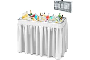 SHAREWIN Folding Ice Cooler Table, Skirt &Drain Hose Plastic Chill Table to Keep Drinks Cool, Portable Foldable Self-Serving 