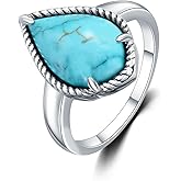 DOLIOX Genuine Turquoise Rings Jewelry for Women Large Teardrop Gemstone 925 Sterling Silver Ring for Her Wife