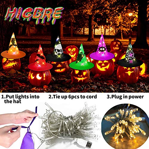 HIGBRE-Halloween-Decorations-Witch-Hats-6Pcs-Hanging-Lighted-Witch-Hat-Outdoor-Halloween-Decor-for-Tree-Porch-Yard