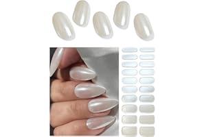 Wahrshei Semi Cured Gel Nail Strips, 20pcs White Pearl Shimmer Gel Nail Stickers Work with UV, Easy to Use and Remove
