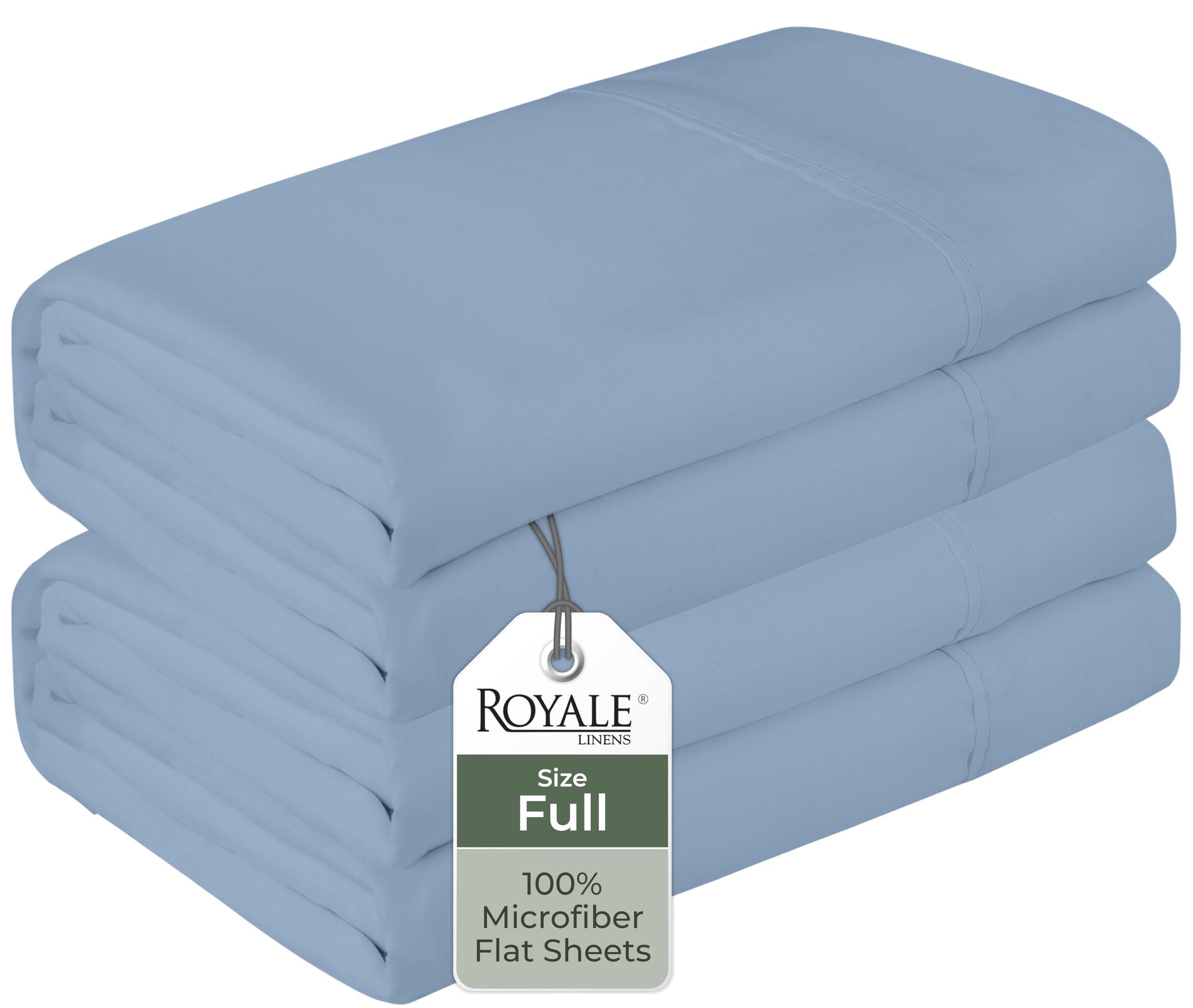 Photo 1 of Royale Linens 2 Pack Bulk Flat Sheet Set - Top Sheets - Soft 1800 Microfiber - Wrinkle & Stain Resistant - for Hotel, Massage Table, Hospital, Dorm - Full Flat Sheet Sold Separately (Full, Lake Blue)