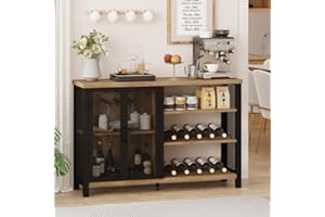 BON AUGURE Bar Cabinet with Storage, Industrial Liquor Cabinet for Home, Buffet Sideboard with Wine Rack and Glass Rack, Farmhouse Coffee Bar (47 Inch, Vintage Oak)