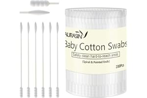 AURASIN Baby Cotton Swabs, Paper Sticks Cotton Buds for Baby Ear Nose Clean-200Pcs(Spiral and Pointed)
