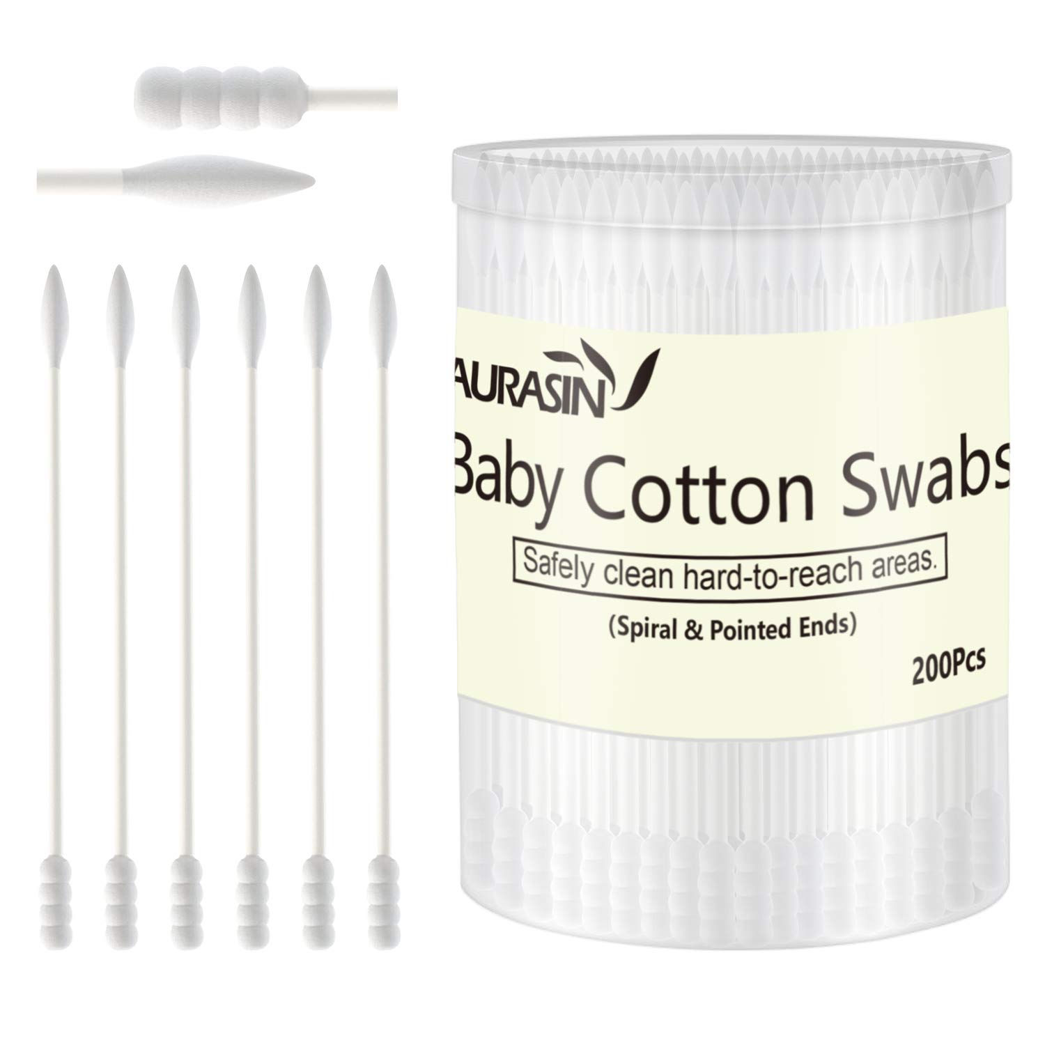 Baby Cotton Swabs, Paper Sticks Cotton Buds for Baby Ear Nose Clean-200Pcs(Spiral and Pointed)