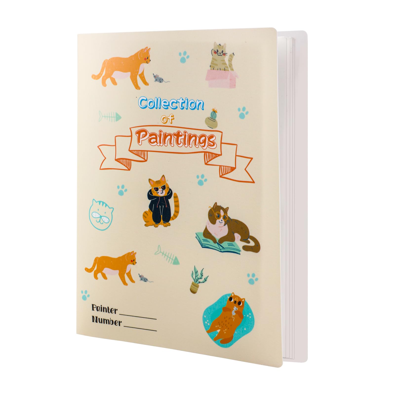 Cute Cat Patterns Binder with Plastic Sleeve, Kids Drawings Painting Portfolio Folder for Artwork with Cover Portfolio Presentation Book with 40 Binder Pockets for Collecting Paintings