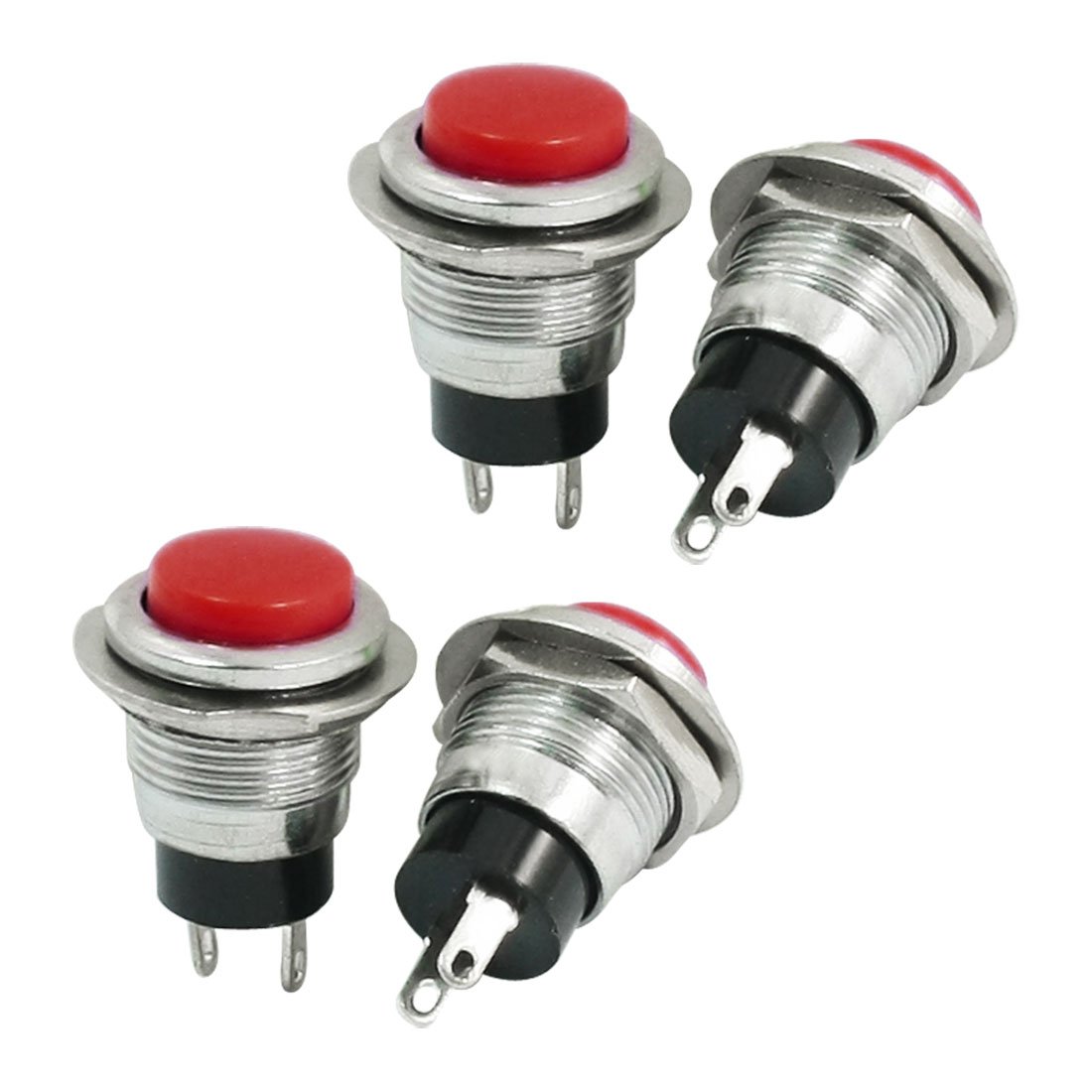 Sourcingmap 4PCS AC125V 6A 250V 3A Red Momentary SPST 2 Terminal Pushbutton Switch