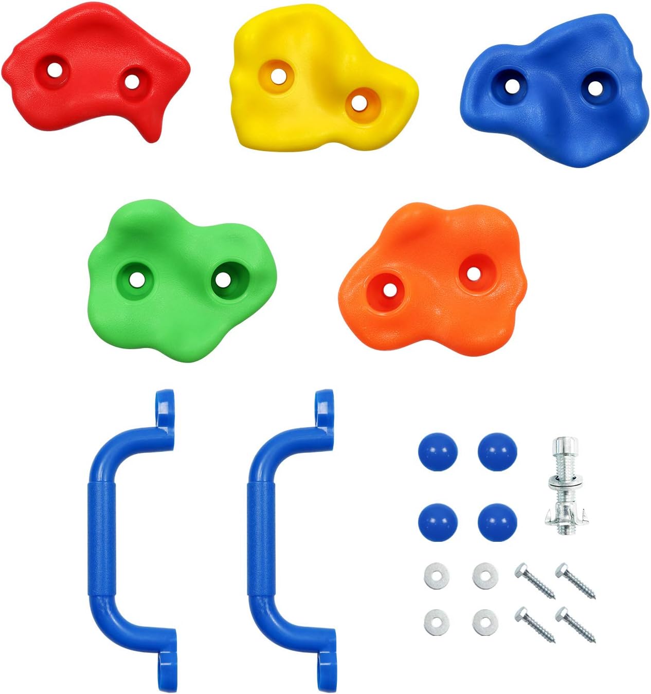 Rainbow Craft DIY Monkey Rock Climbing Wall for Kids Outdoor - Climbing Holds Set of 20pc Buddles, 2pc Handles & 1pc 8ft Knotted Climbing Rope - Kids Rock Climbing Toddler Rock Wall Climbing Kit: Toys & Games