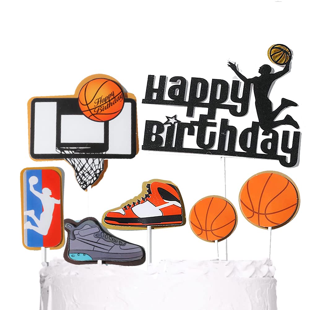 MiaLover 7-Piece Basketball Cake Topper Set - Black, Perfect for Boys' Birthday Parties