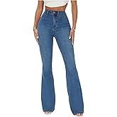 Floerns Women's High Waisted Flare Leg Jeans Zipper Fly Bell Bottom Denim Pants