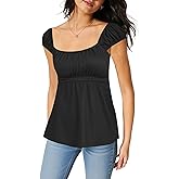 Rapbin Babydoll Tops for Women 2026 Spring Summer Y2k Square Neck Peplum Baby Doll Tank Cap Sleeve Tie Going Out Shirts