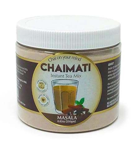 Amazon Com Chaimati Masala Chai Latte Powdered Instant Chai Tea Premix 8 82oz 250gm Jar Makes 20 25 Cups Amazing Flavor Hold Or Iced Very Low Caffeine Ready In Seconds Great