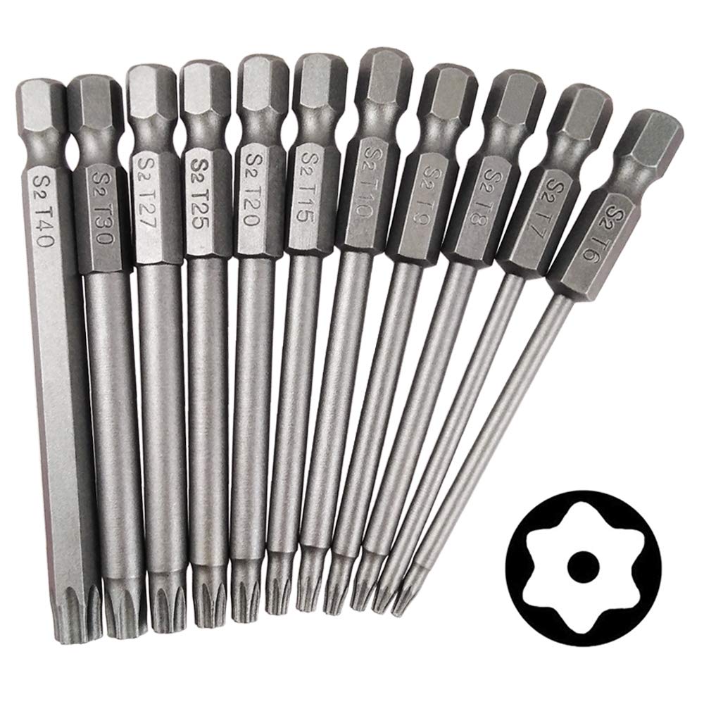 Wolfride 11pcs 75mm T6-T40 Magnetic Torx Screwdriver Bits 1/4 Inch Hex Shank Screwdriver Set