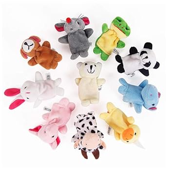 BEESCLOVER 10Pcs Cute Cartoon Animal Shape Double Layer Finger Puppet with Feet Plush Toys for Story Telling
