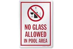 SmartSign 14 x 10 inch “No Glass Allowed In Pool Area” Metal Sign with Symbol, Screen Printed, 40 mil Laminated Rustproof Aluminum, Red, Black and White, Made in USA
