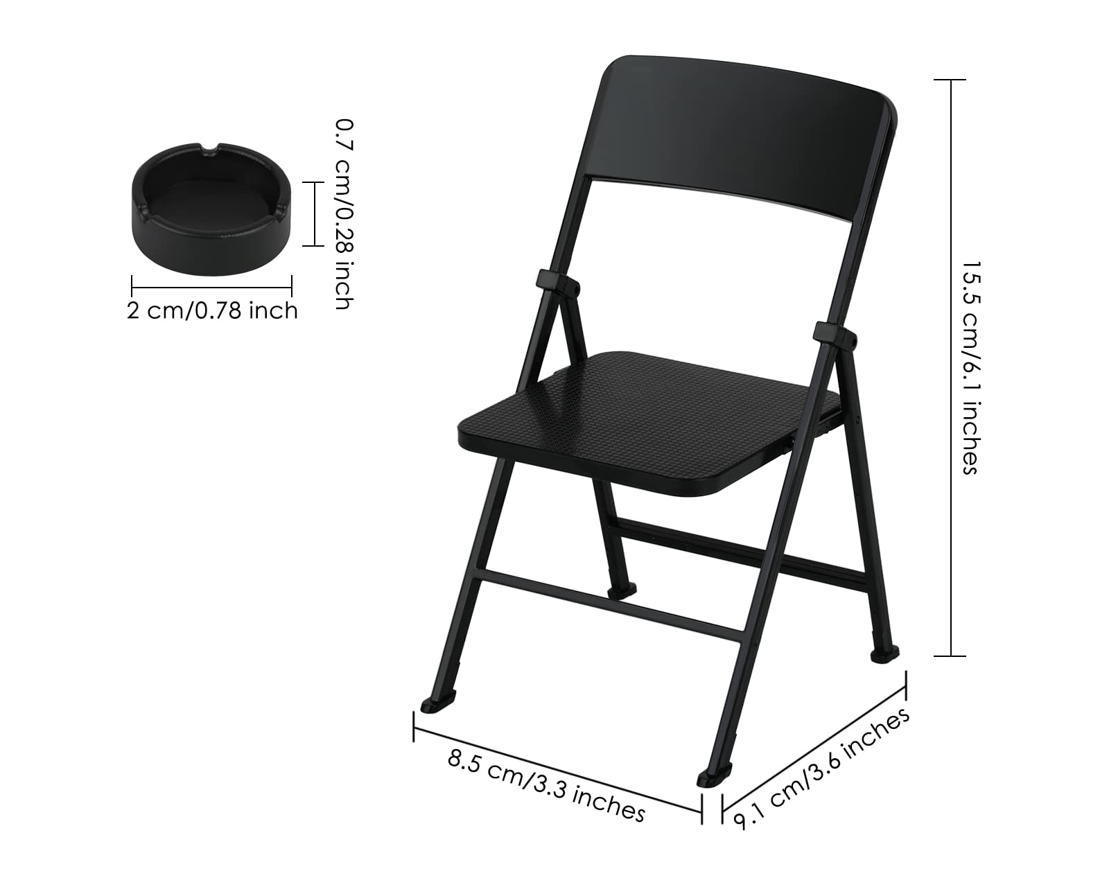 DS. DISTINCTIVE STYLE Doll Chair 1/6 Scale Mini Folding Chair for 12 Inch Action Figure Black Tiny Miniature Furniture for Dollhouse Decoration