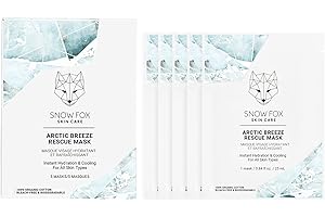 SNOW FOX SKIN CARE Arctic Breeze Rescue Mask – 5 Pack Peppermint Oil Aloe Vera and Seaweed Extract, Hydrates Soothes Skin Irritations such as Redness Enlarged Pores Inflammation Break Outs After-Sun Fatigue