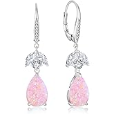 RGEMCY Opal Earrings 925 Sterling Silver Cubic Zirconia Dangle Earrings for Women Valentine's Day Christmas Mother's Day Gifts
