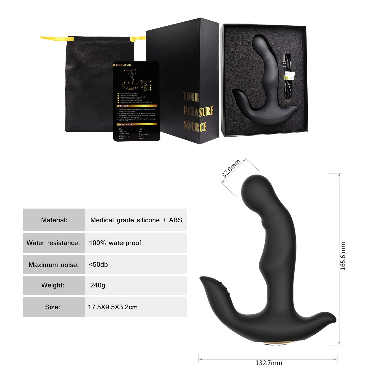 Prostata Vibratoren Massagegerät für Männer mit Doppeltem Motor 10 Vibrationsmodi und 4 Gang Drehung, James love Silikon Anal Butt Plug Vibrator Analdildo 100% Wasserdicht, Wiederaufladbar (Schwarz)