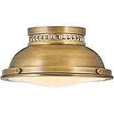 Hinkley Emery Two Light Flush Mount, Heritage Brass w/Etched Opal Glass
