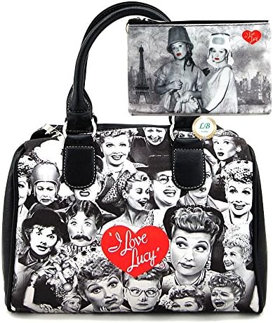 I Love Lucy Medium Satchel Handbag and Cosmetic Case Set (Grey)