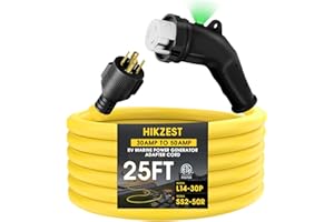 HIKZEST 25FT NEMA L14-30P to SS2-50R RV Marine Power Generator Adapter Cord, 30A 4 Prong Locking Generator L14-30P Male to 50A Marine Shore Power SS2-50R Female with 135° Elbow Grip Handle LED Power Indicator