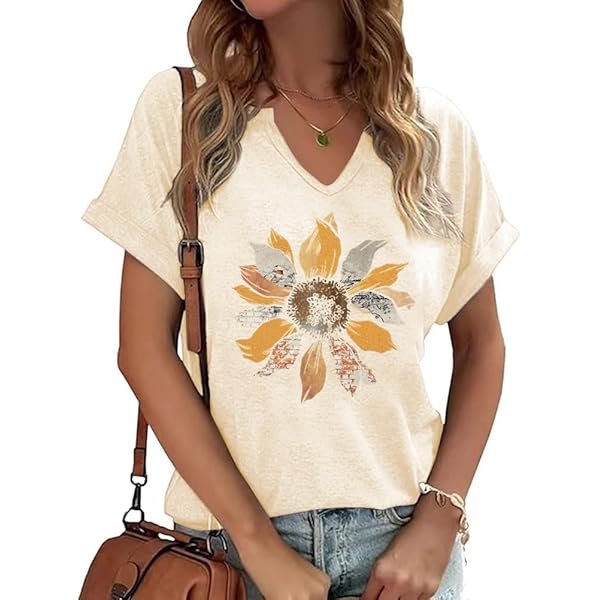 V Neck Shirt for Women Floral Flowers Vintage Boho Wildflowers