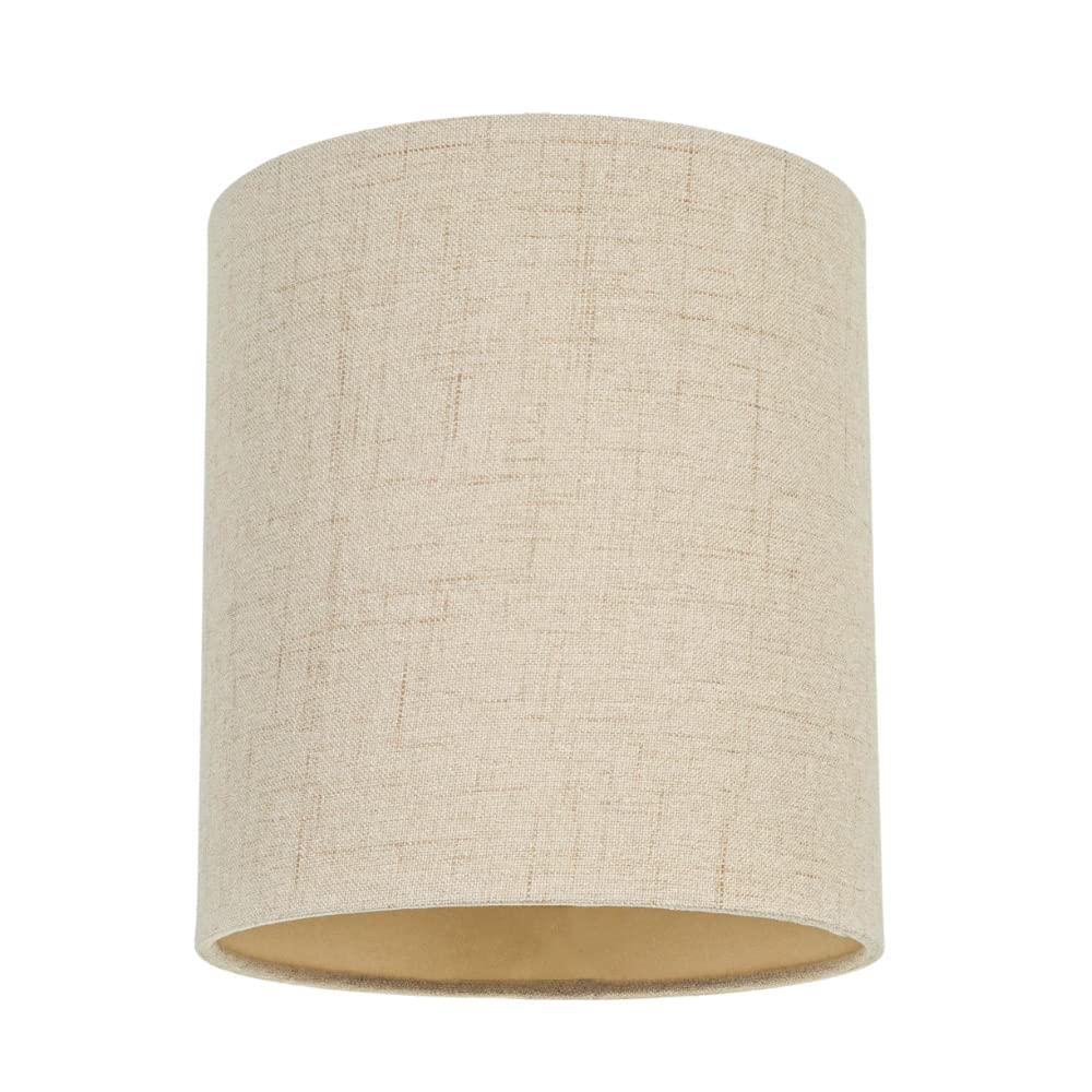 Contemporary and Sleek Taupe Linen Fabric Small Cylindrical Lamp Shade 60w Maximum | 16cm Width | for Table Lamp, Wall or Pendant Light Fitting | Inner Satin Lining by Happy Homewares